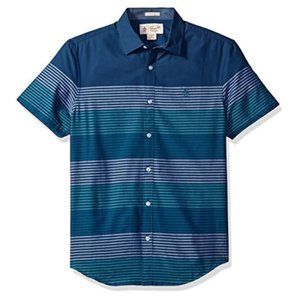 Original Penguin Men's Short Sleeve Engineered Stripe Blue Heritage Slim Fit M
